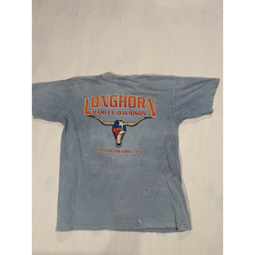 Harley Davidson Eagle Blue Acid Wash Tee Size L Grand Prairie Texas Made in USA - Picture 5 of 9